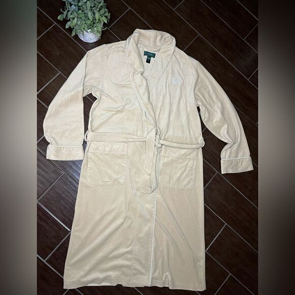 Lauren Ralph Lauren beige embroidered robe sz small - Picture 1 of 8